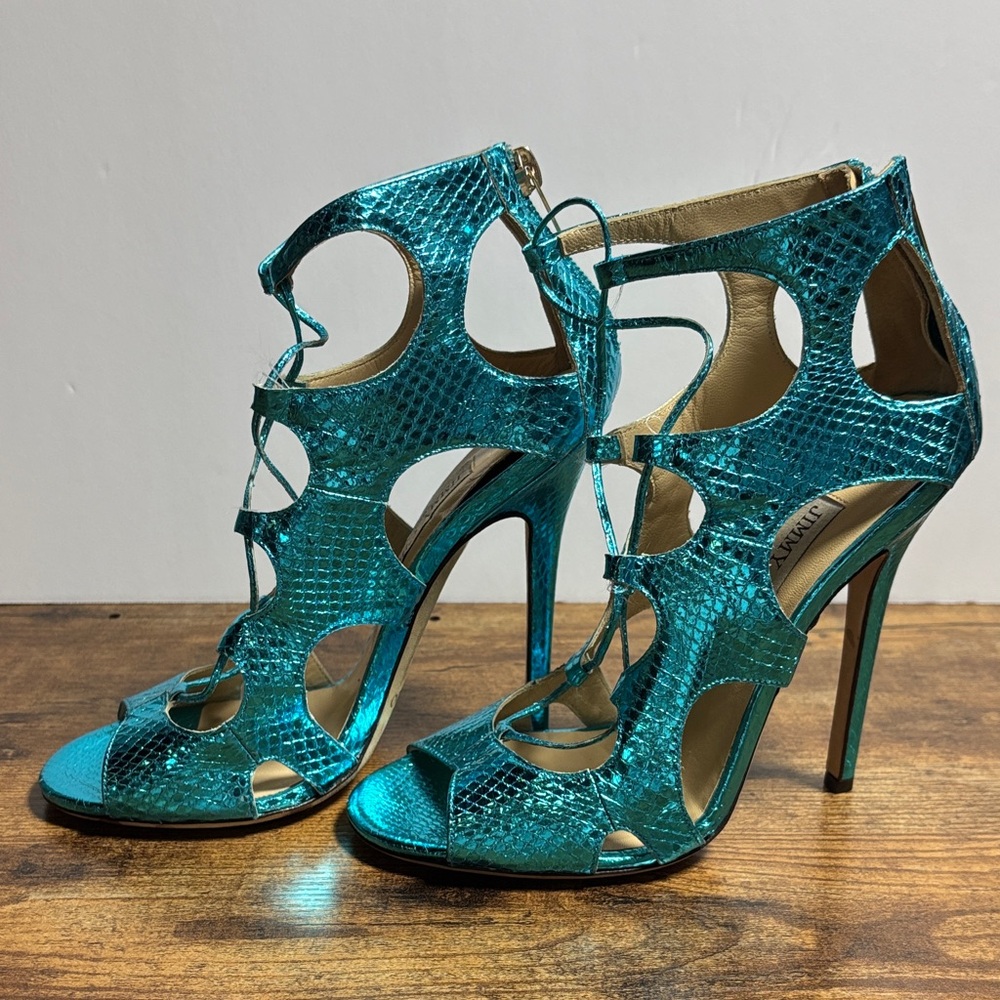 Jimmy Choo Teal Cutout 5 Inch Heels Size 36